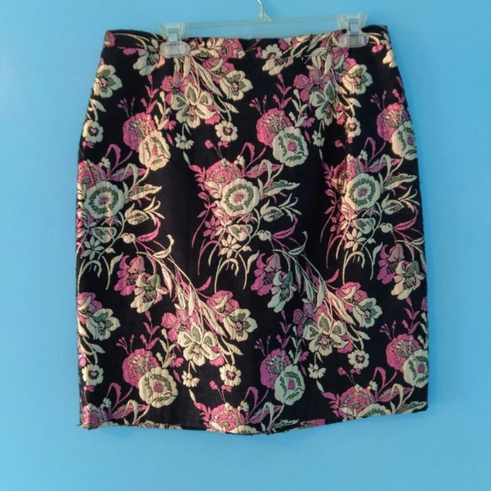 80s vintage metallic floral skirt